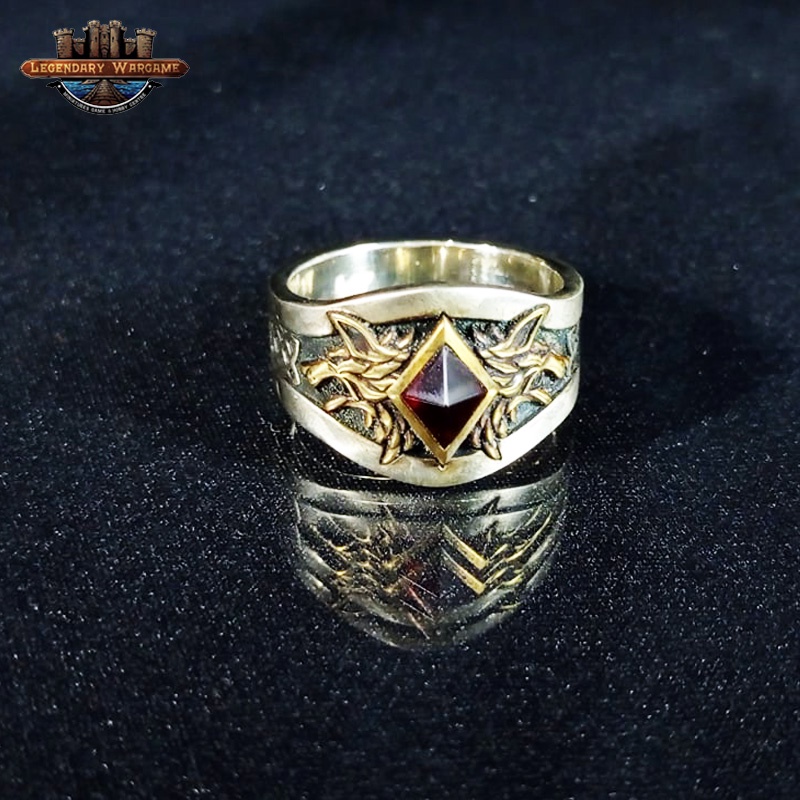 Ring of Russ Ring (silver ring + bronze wolf heads + sardonyx gem)